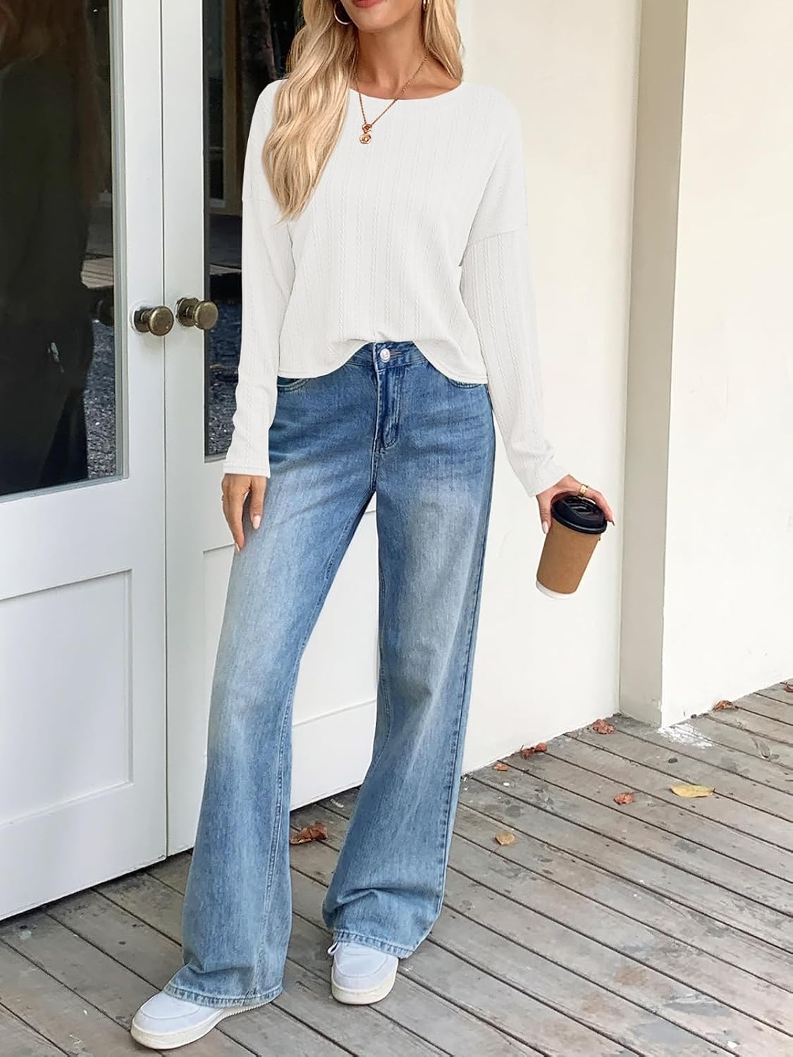 Tankaneo Womens Long Sleeve Crop Tops Textured Loose Fit T-Shirts Crewneck Basic Tees Casual Fall Knitwear - Image 6