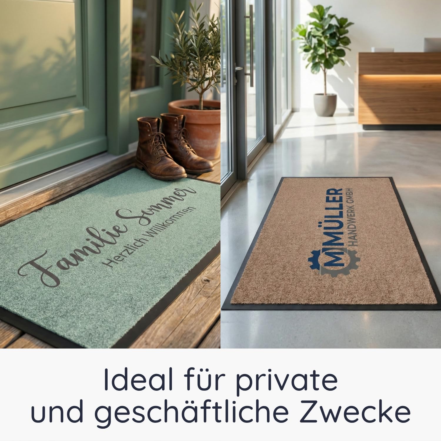 Personalisierte Fußmatte mit Logo & Wunschtext (75x150 cm) – Schmutzfangmatte selbst gestalten – Rutschfester Türvorleger mit Gummirand für Firmen, Eingang & Messen – Waschbar & Fotodruck