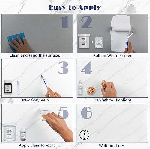 Miniatura 4 de NADAMOO Kit de pintura de mármol blanco para encimera de cocina y baño, kit de reacabado de encimera, cubierta de hasta 35 pies cuadrados