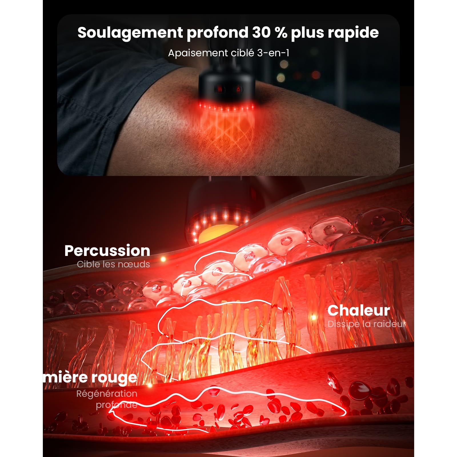 BOB AND BRAD Pistolet de Massage Musculaire avec Chaleur Infrarouge | Masseur de Dos 2 en 1 avec Poignée d'Extension, Mini Portable, Moteur sans Balais, Type-C, Cadeau Hommes et Femmes