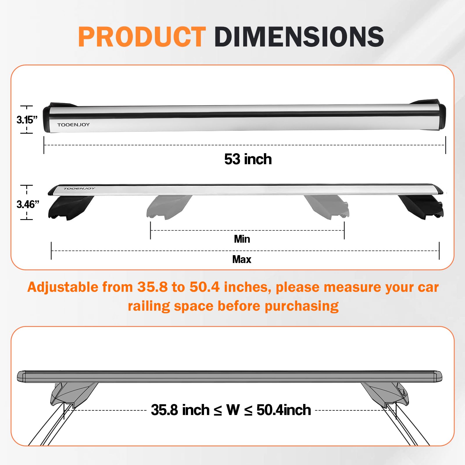 COWVIE Barres transversales universelles Professionnelles de 138 cm avec serrures à clé, entièrement assemblées, pour Rails surélevés, Argenté