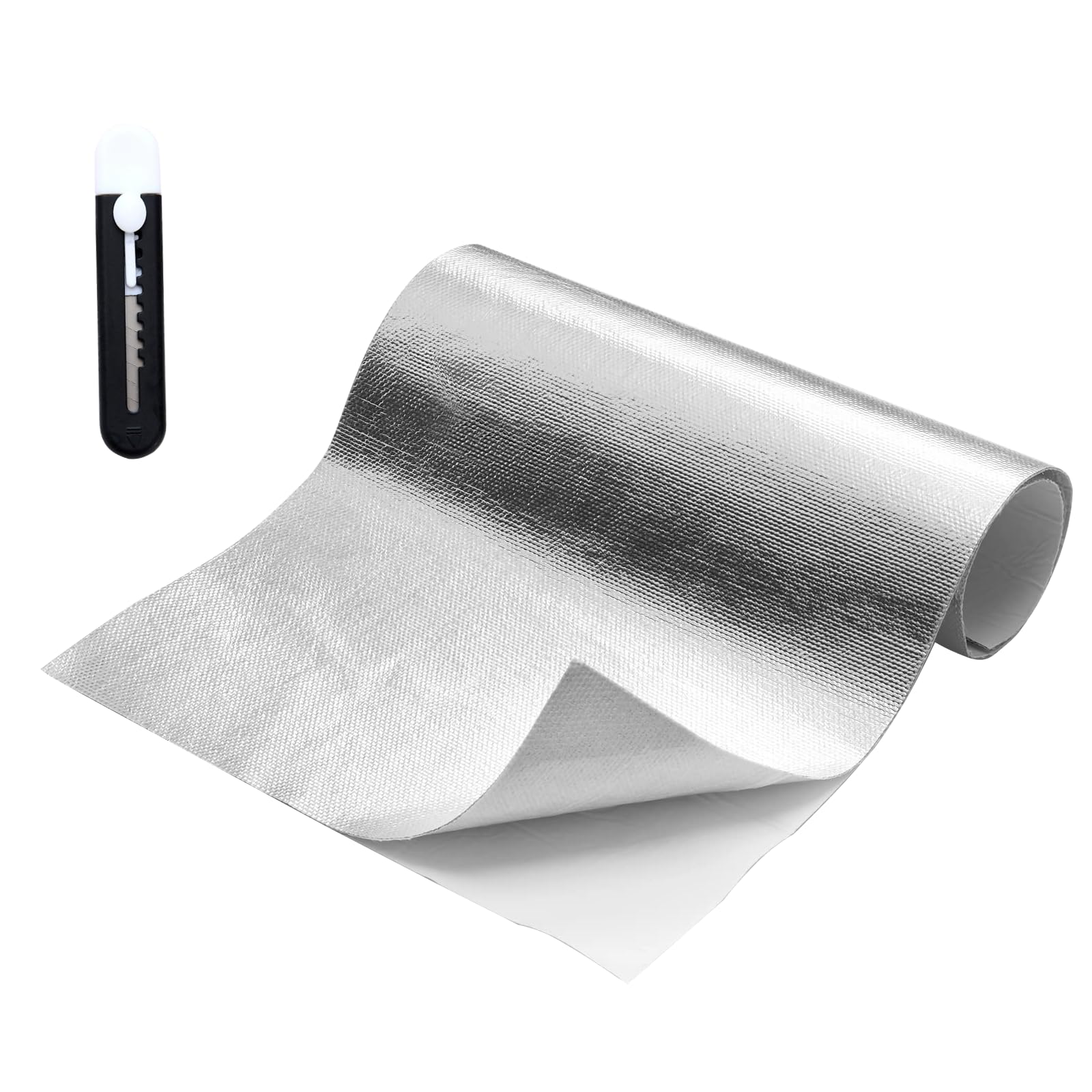 Laitejituan 60 x 250 cm Hitzeschutzmatte Selbstklebend Kleberücken Aluminium Glasfaser Blatt Aluminisierte Hitzeschutz Praktische Hitzeschild für Schlauch und Automatische Verwendung