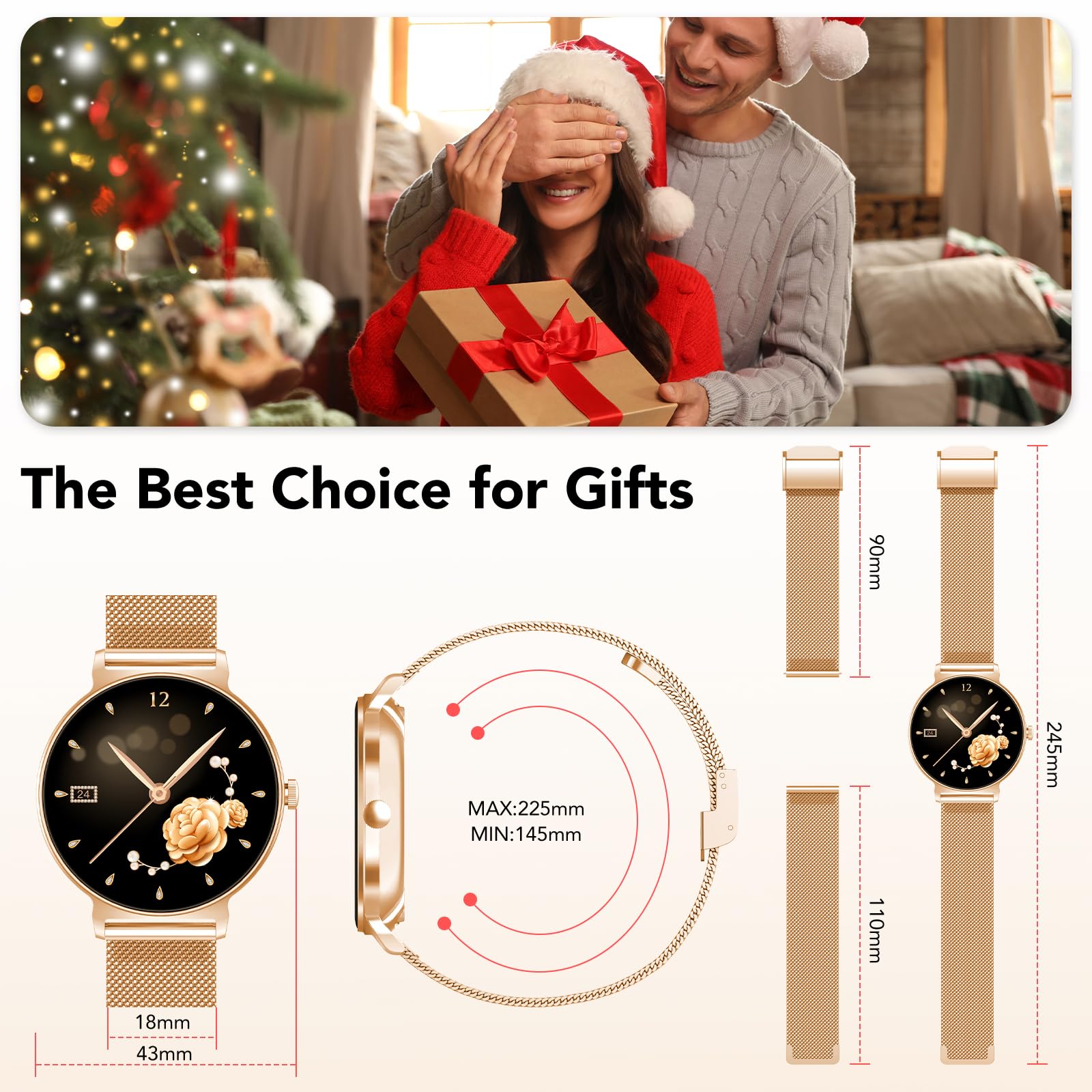 Orologio Smartwatch Donna, Schermo Rotondo AMOLED 1,27", Chiamate Bluetooth, Monitoraggio Battito e Sonno Smart Watch Donna, 120+ Modalità Sportive, Impermeabilità IP68 (Oro Rosa)