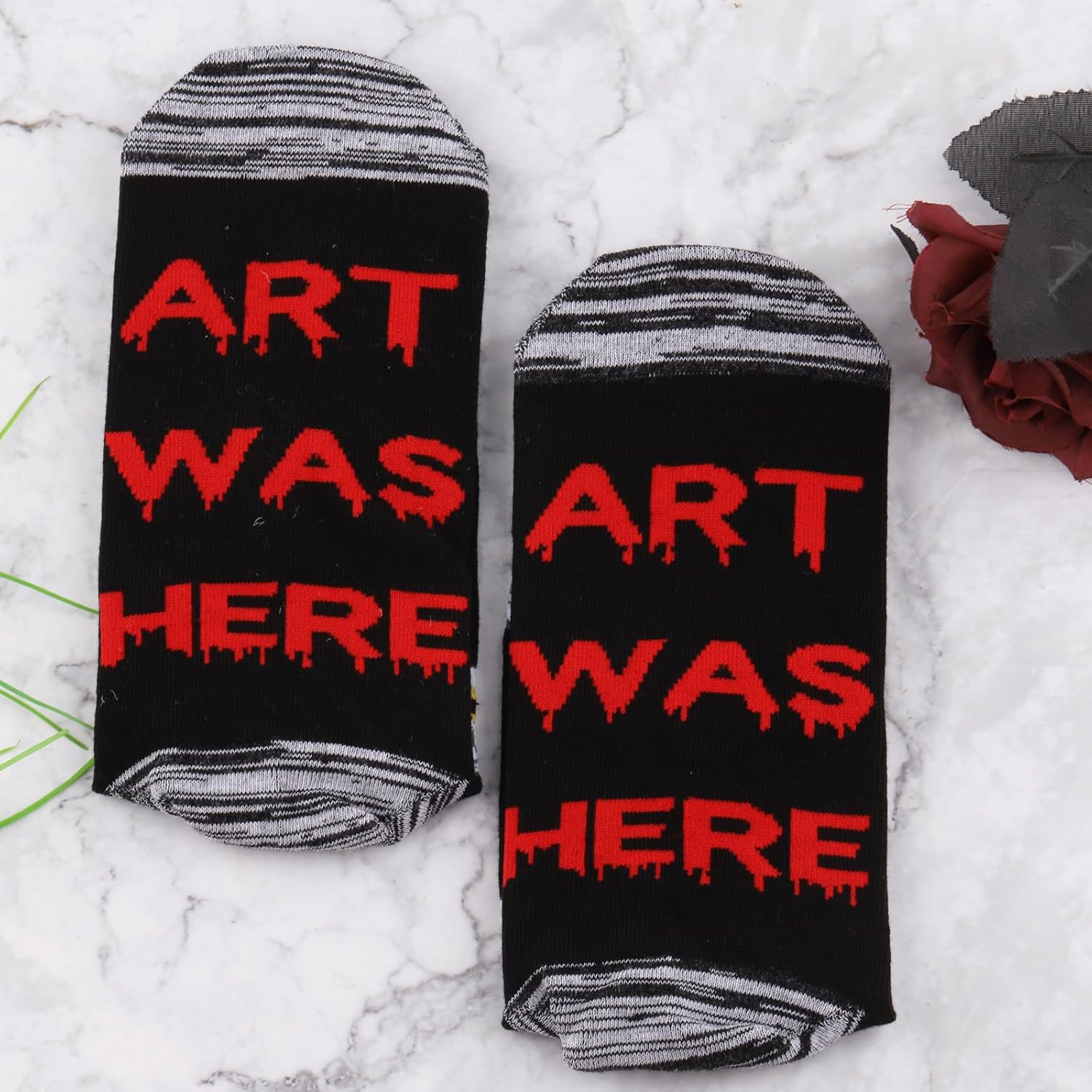 JXGZSO Horror Movie Lover Gift Funny Clown Socks Art Was Here Halloween Themed Gift Scary Movie Socks - Image 2