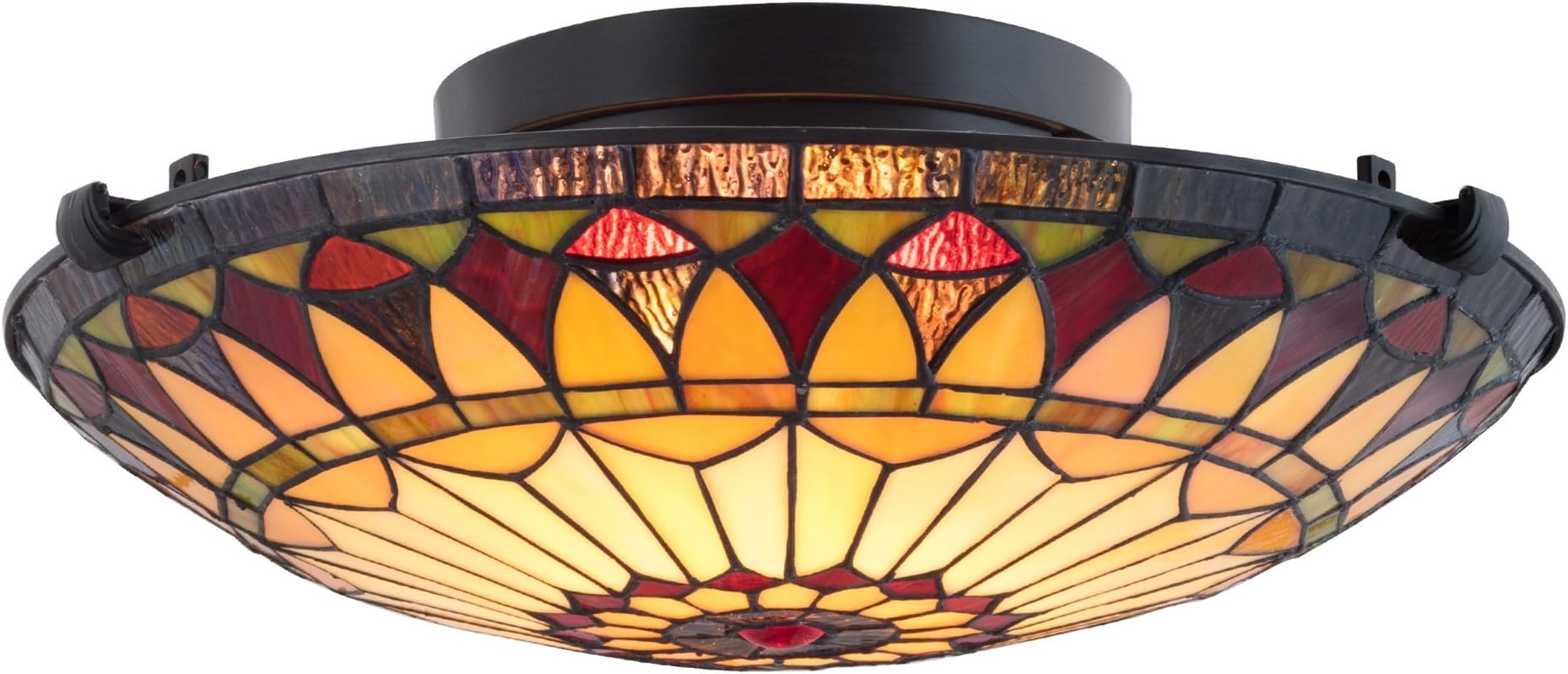 Mateo 16" Tiffany Style Flush Mount Ceiling Light, 2-Light Hand-Crafted Art Glass Sunflower Pattern, Black Finish