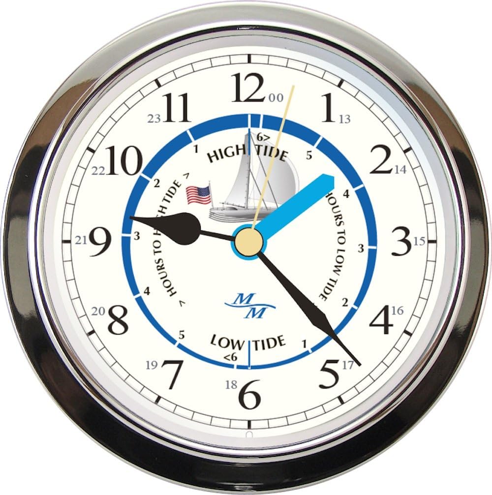 MASTER-MARINER Patriot Collection, Nautical Cabin Gift Set, 5.75” Diameter Time & Tide Clock and Comfort Meter Instruments, Chrome Finish, Ivory Patriot dial