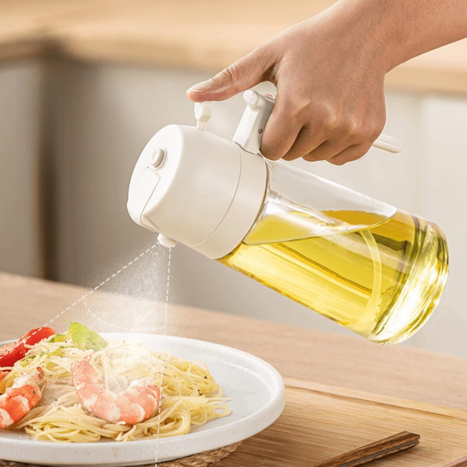 Juveximzy Oil Sprayer for Cooking, Olive Oil Dispenser Bottle with Precise Oil Control,2 in 1 Oil Dispenser and Oil Sprayer, 16oz Oil Dispenser for Kitchen,Cooking,Air Fryer,BBQ (White)