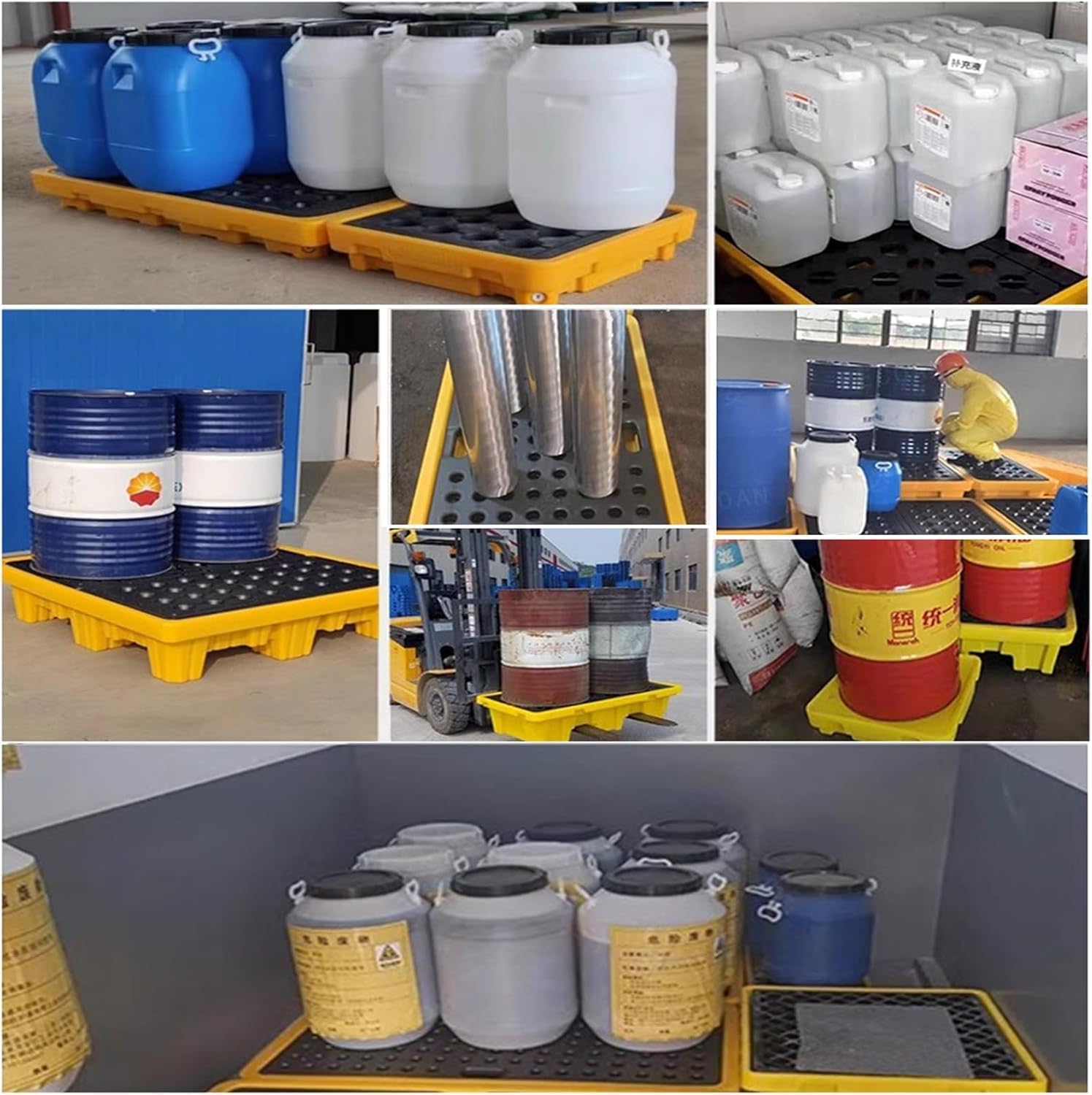 TIST Non-Spill Pallets Non-Spill Platforms Yellow and Black Polyethylene Modular Non-Spill Pallets Industrial Parks Warehouses Factories Oil Drums Pallets(33x33x5.8CM)