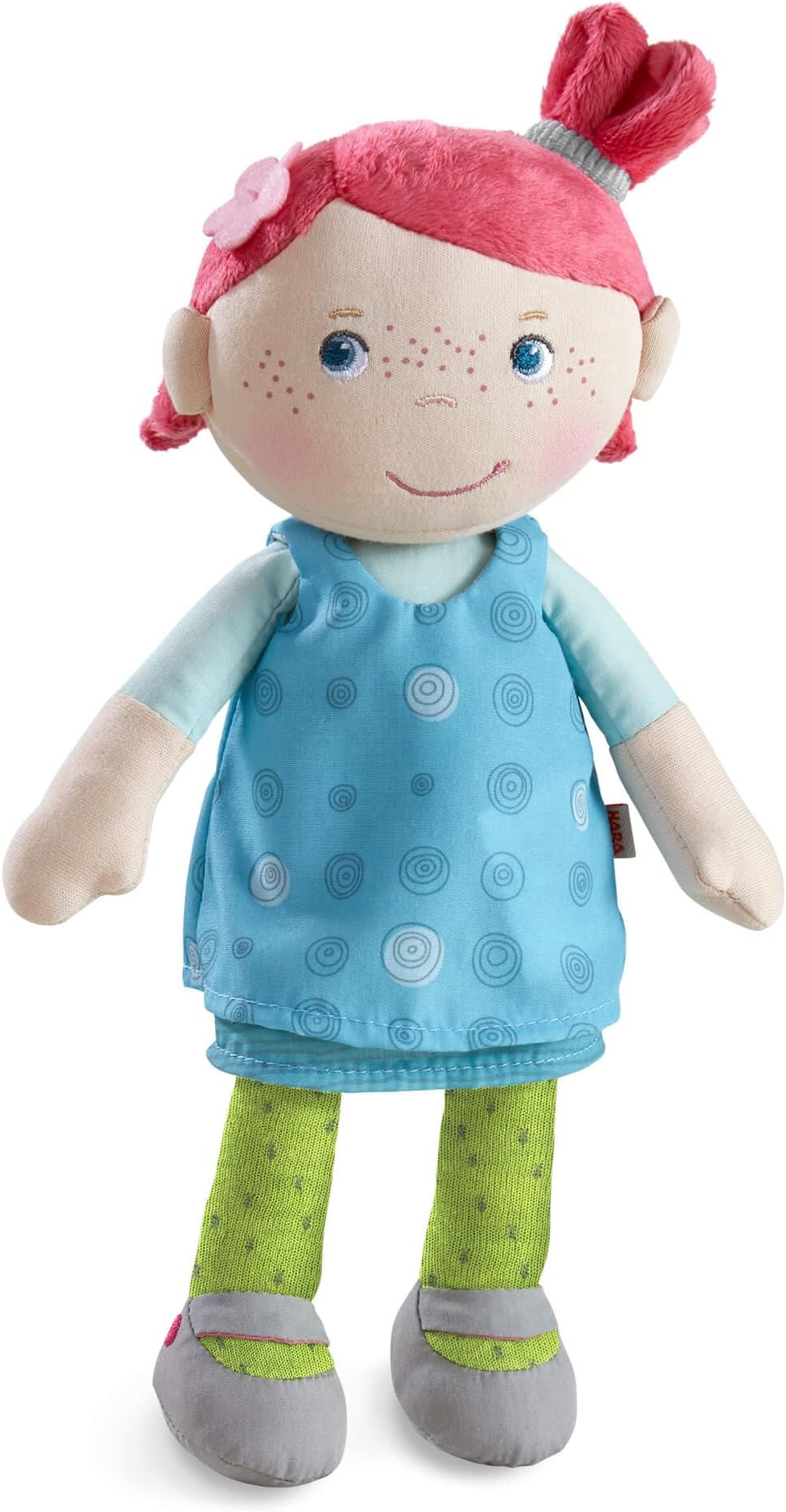 HABA Snug Up Philine - 10" Soft Doll with Embroidered Face, Pink Pigtail and Removable Blue Dress - Machine Washable - Perfect First Doll and Stuffed Cuddle Companion for 18 Months and Up