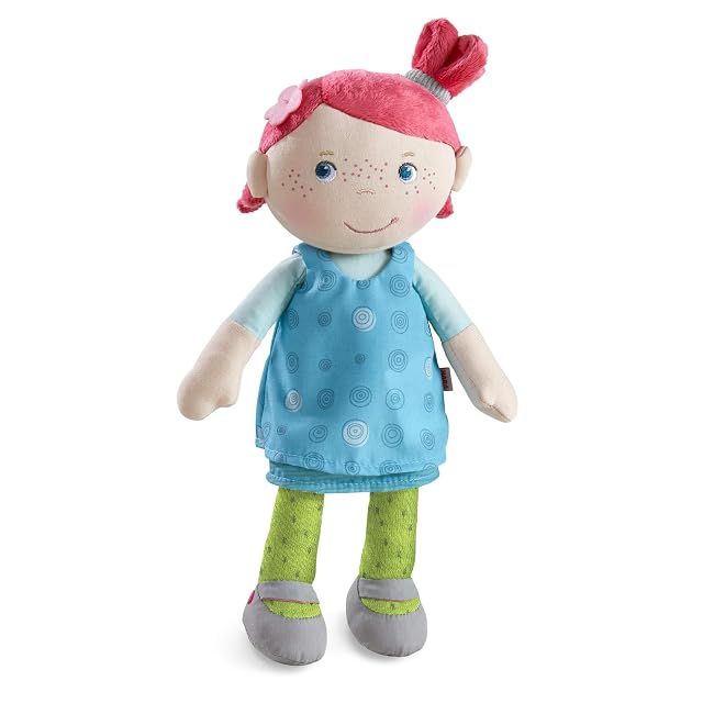 HABA Snug Up Philine - Muñeca Suave de 10 Pulgadas con Cara Bordada, coleta Rosa y Vestido Azul extraíble…