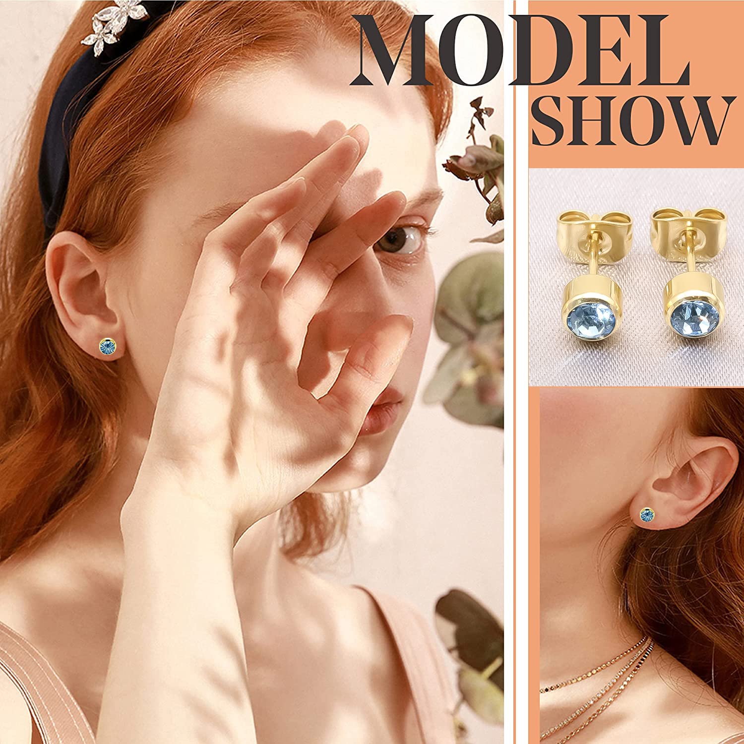 3 paires de boucles d'oreilles pour femmes Boucles d'oreilles en titane pour filles hypoallergénique cristal 4 mm Boucles d'oreilles en or rose clous d'oreilles