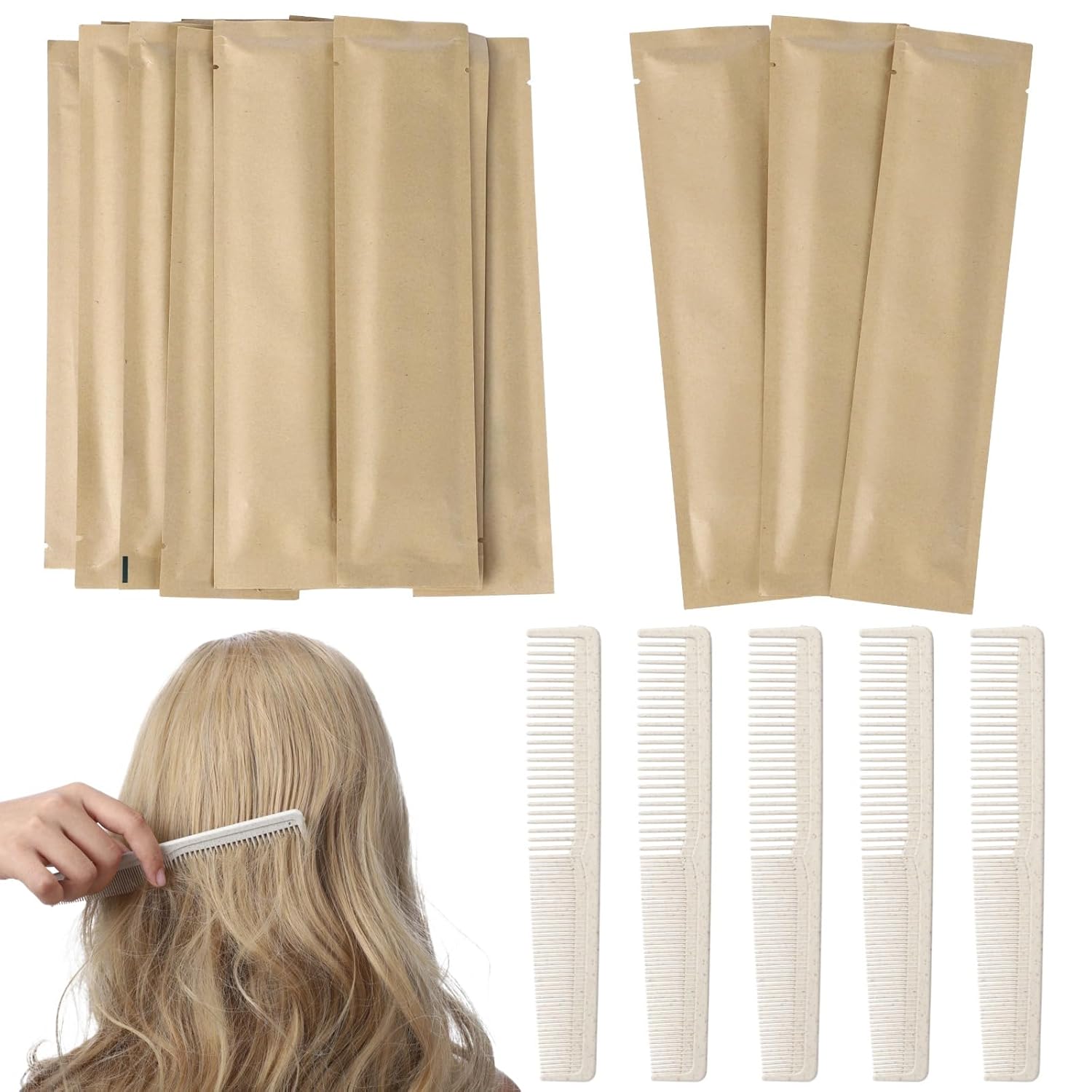 100 Pcs Disposable Wheat Straw Combs Bulk - 7.1 in Individually Wrapped Combs, Dual Sided Bulk Hair Combs for Hotel, Travel, Salon, Home and Personal Grooming, Lightweight