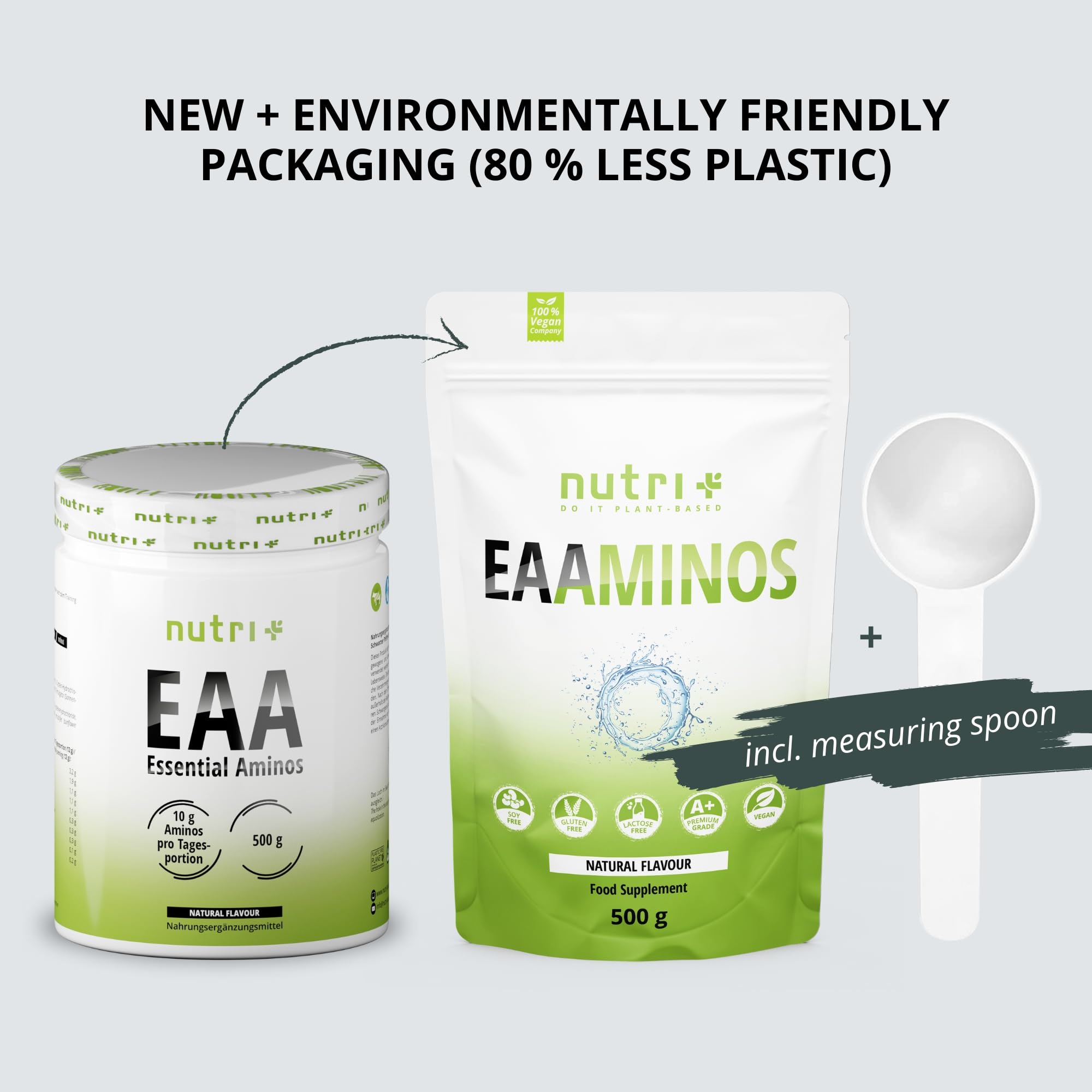 EAA polvere neutro 500 g - Dose elevata - EAA istantanei naturale senza dolcificanti, additivi e aromi artificiali - Aminoacidi essenziali - Aminoacidi essenziali vegani
