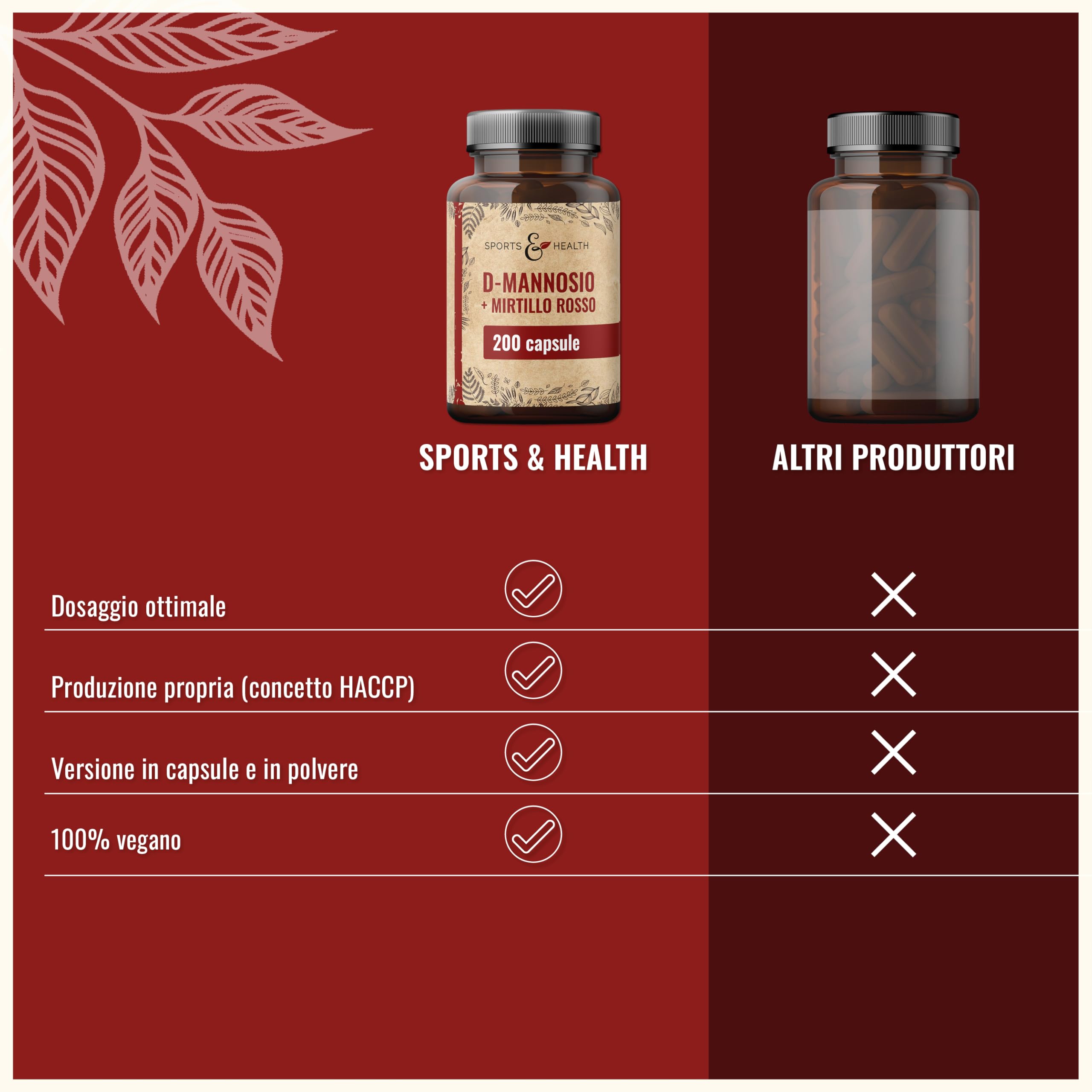 Capsule di D-Mannosio e Cranberry – 200 capsule vegane – con D-Mannosio in polvere e Cranberry – 500 mg per dose giornaliera