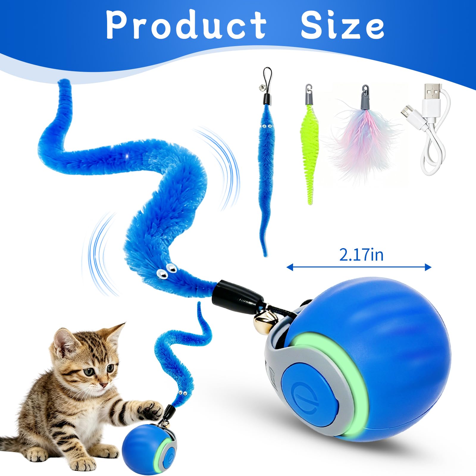 Interaktiver Katzenspielzeugball - Automatisch Beweglicher Katzenball für Indoor-Katzen mit 3 Schwänzen, Wiederaufladbares leises Kätzchenspielzeug für Langeweile & Bewegung, Rollball Spielzeug