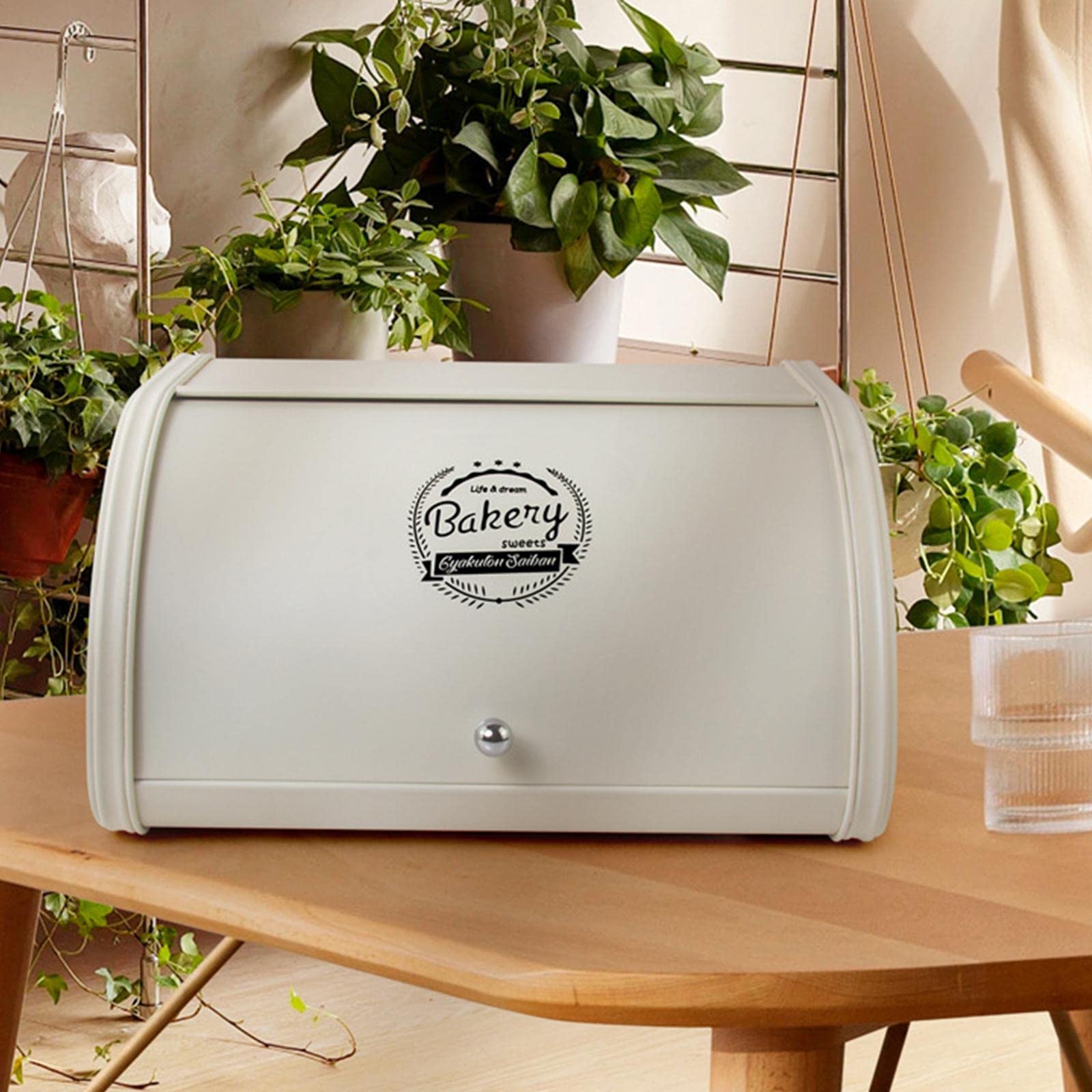 Panera de metal con tapa enrollable de gran capacidad para encimera de cocina