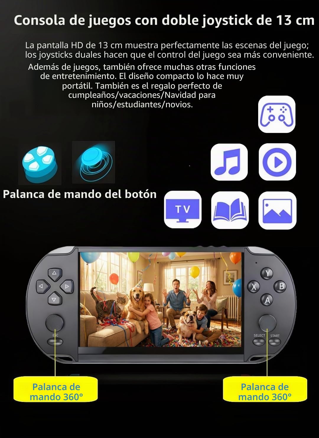 5,1 Pulgadas Consola de Juego Portátil Varios Simuladores Retro Video/Música/E-Book/Televisor Indoor/Outdoor/Viaje Ocio Electrónico Aniversario/Regalo de Vacaciones