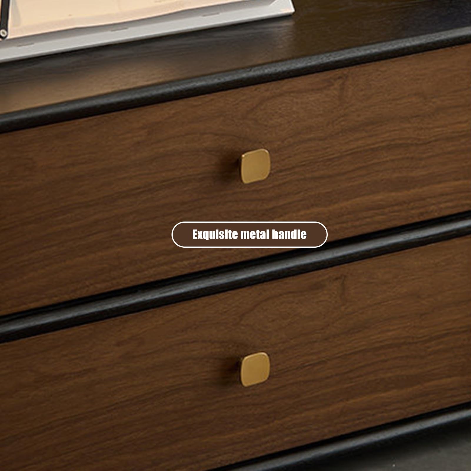 Mobile TV Legno Noce Nero Console Multimediale Maniglia Metallo Dorato | Centro Intrattenimento in Legno con Contenitore, Comodino Vintage in Legno Massello con Cassetto(180CM/70.8IN)