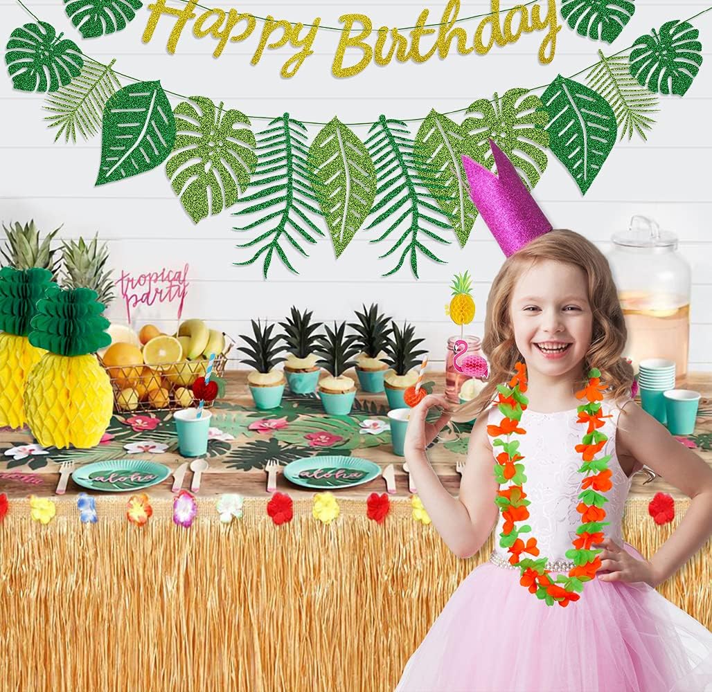 Kit Décoration Fête Hawaïenne Luau Tropicale Complet - Ballons, Jupe Table, Toile De Fond Fête Luau Anniversaire