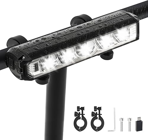 Luz LED súper brillante para bicicleta, 5600 lúmenes, banco de energía de 10000 mAh y recargable USB-C, linterna de aluminio impermeable IPX5 con