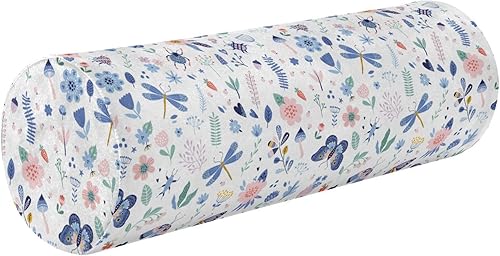 Colorful Flowers Butterfly Queen Size Bolster Pillow Neck Roll Pillow Cover Lumbar Round Pillow Cushion Insert Cervical Neck Support Pillow
