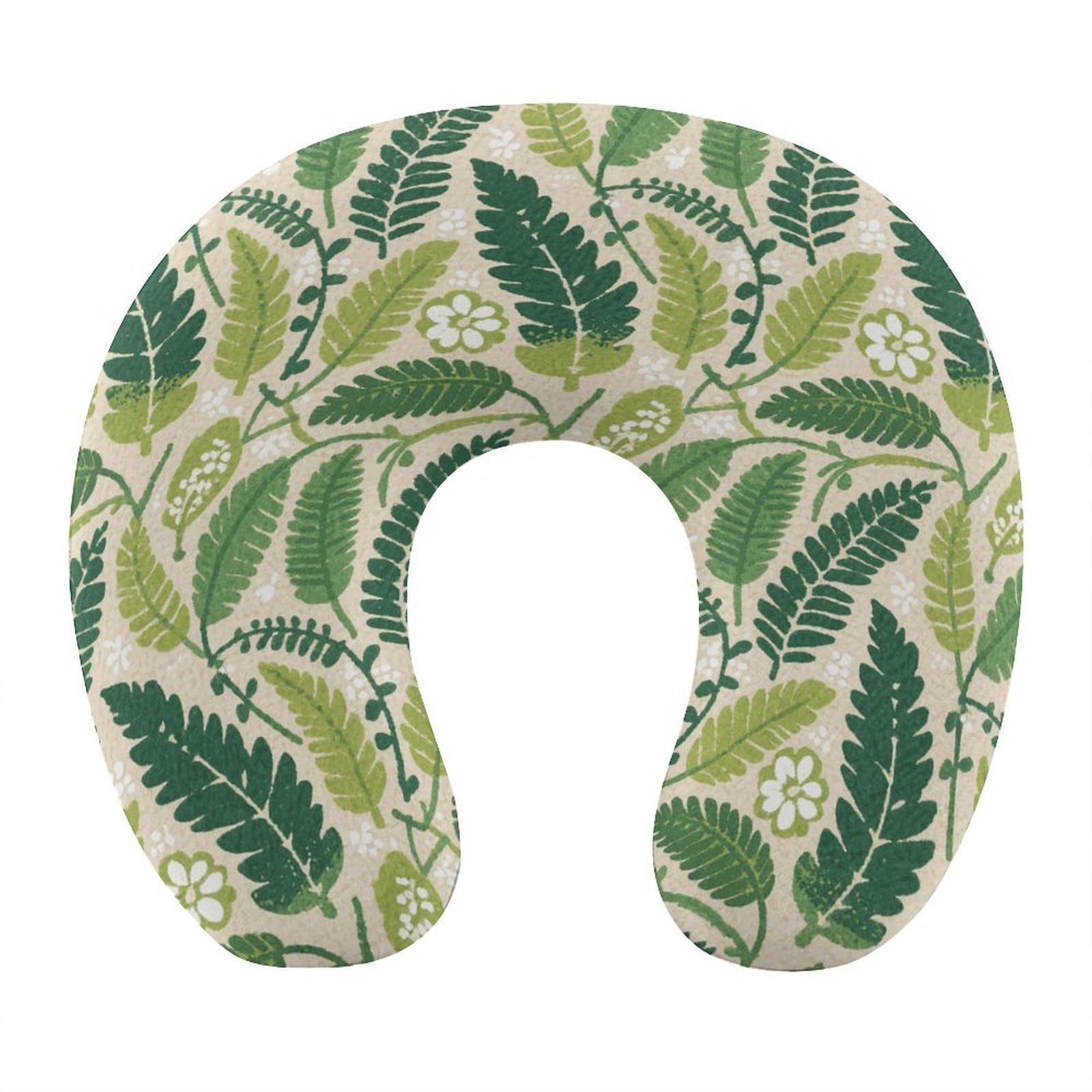 VstaDank Green Leaves Print Neck Pillow Memory Foam Sleeping U Shaped Pillows Cooling Travel Head Support Pillows Super Lightweight Portable Airplane Pillow for Car Office Rest