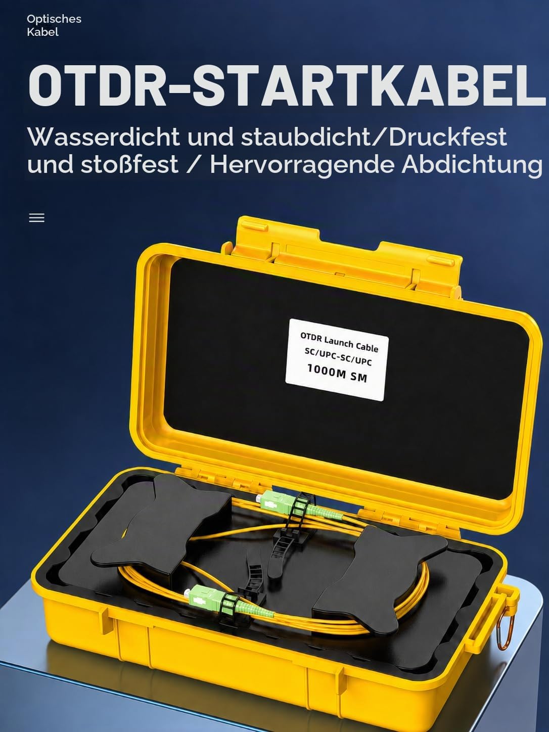 OTDR Launch Cable Box, Glasfaserkabel Verlängerung SC/APC auf SC/APC Simplex Singlemode 9/125, FTTH LWL Patchkabel 1000M Verlängerungskabel OTDR, Gelb