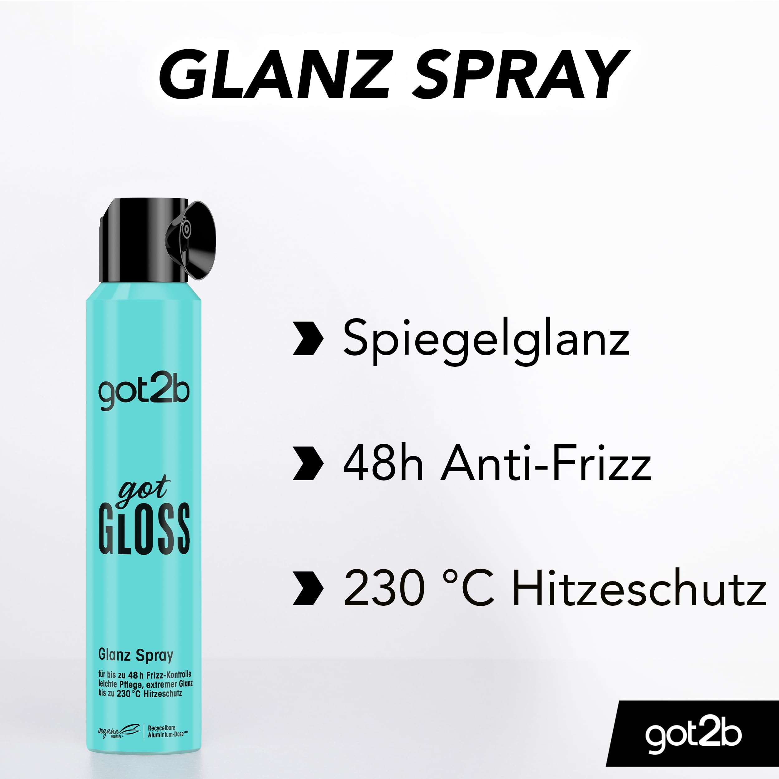 got2b GotGloss spray błyszczący (200 ml), spray do włosów zapewnia kontrolę puszenia się włosów do 48 godzin i najwyższy połysk, spray do stylizacji włosów chroni włosy przed temperaturami do 230°C