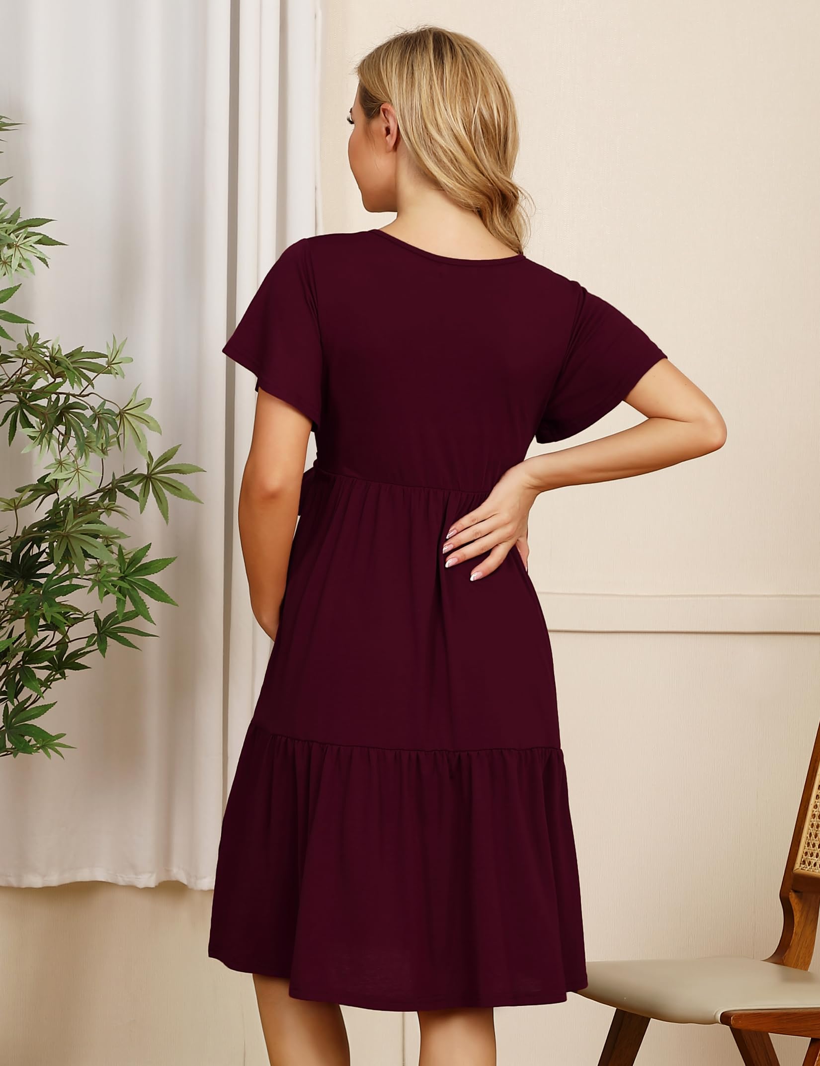 Yesfashion Robe de grossesse décontractée pour femme - Col en V - Élégante robe de grossesse avec volants (emballage réutilisable)