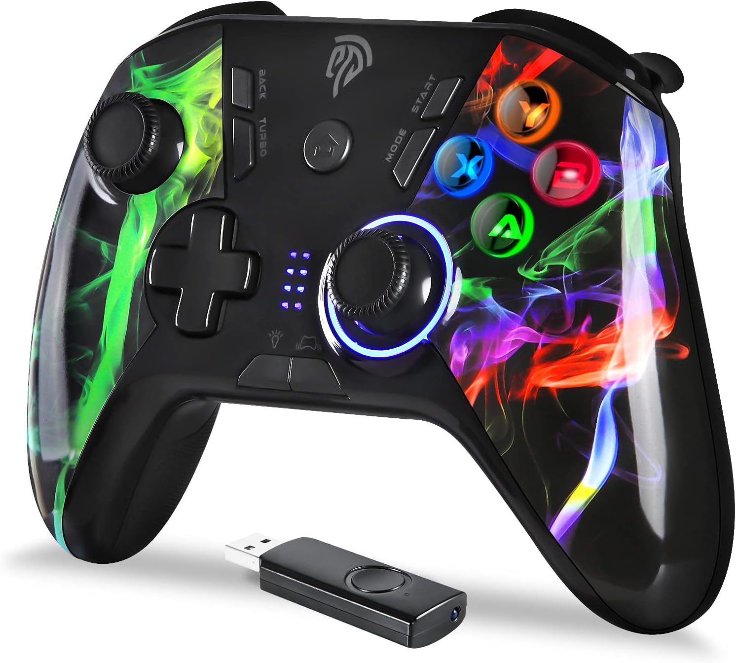 EasySMX 2.4G Wireless Game Controller Joystick for PC/PS3/Nintendo Switch/Steam Deck/Android/Tesla/Vista/TV Box,Rechargeable, M customized Muttons Dual shock, Turbo