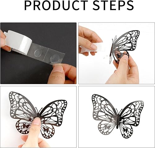 Miniatura 7 de Calcomanías de pared 3D, 24 mariposas negras, decoración de pared, decoraciones de fiesta para cumpleaños (estilo uno)