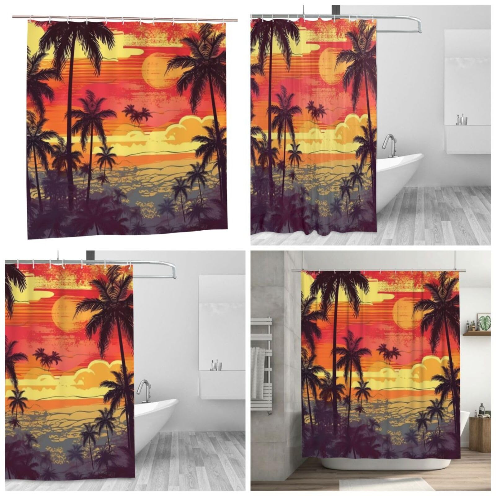 Rideau de douche imprimé île tropicale lavable en polyester 183x183 cm