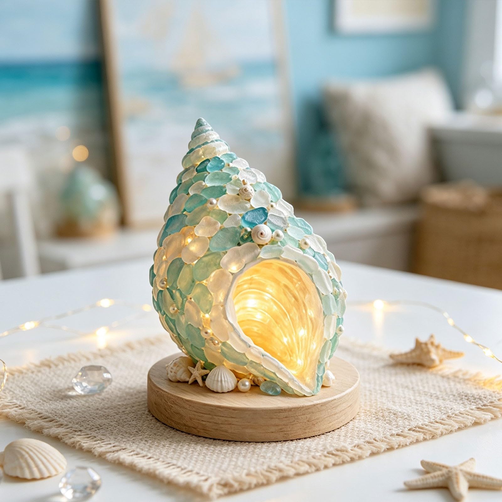 DIY Sea Glass Art Kit,Themed Handmade Craft Set with LED Lights 3D,F