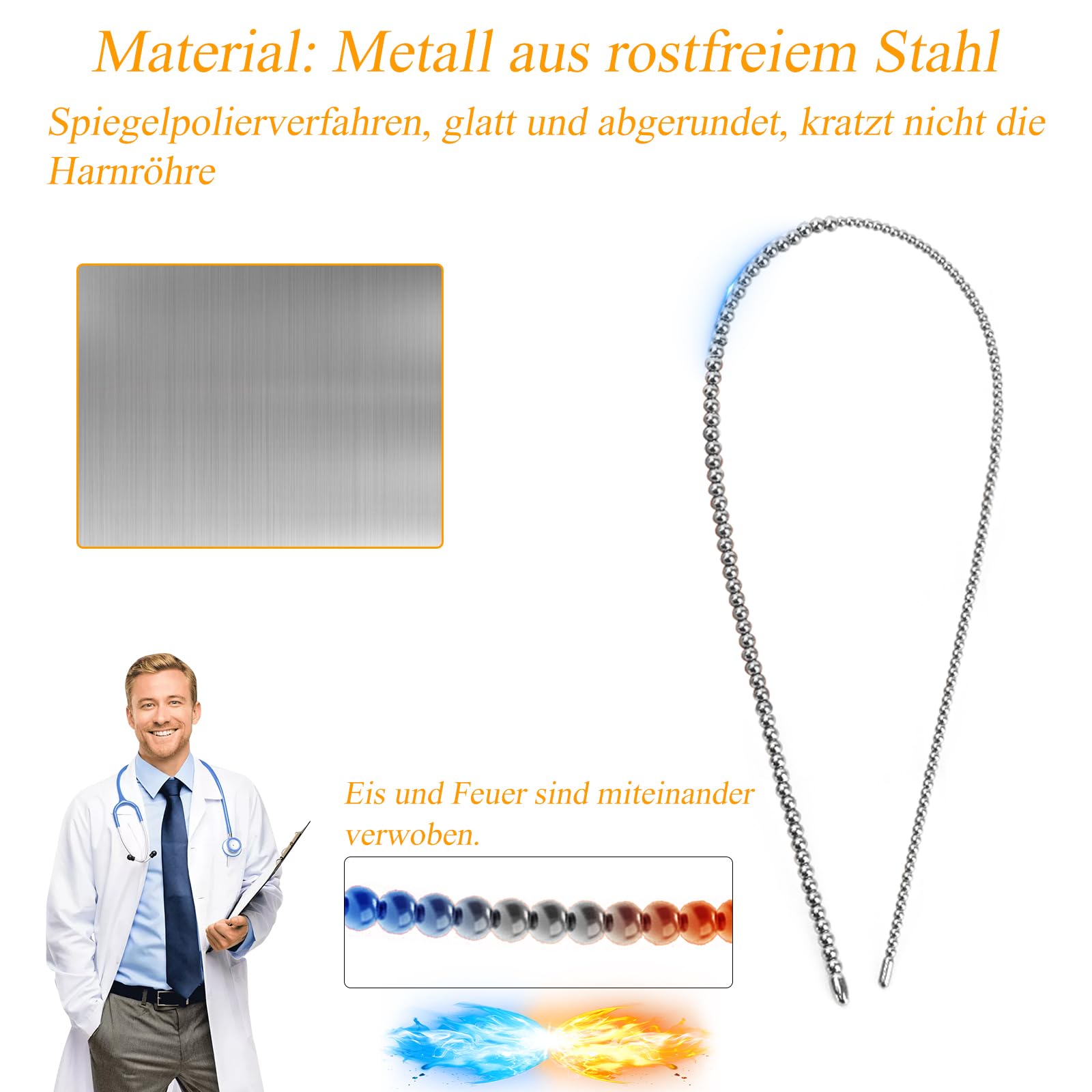BDSMLOVE Dilatatore Uretra in Acciaio Inox, 600 MM Doppia Testa Dilatatori Uretrali Plugs Giocattoli Sessuali, Plug Pene Stimolazione Prostatica Giocattoli Sessuali Erotici per Uomini Gay (Φ 4~6 MM)