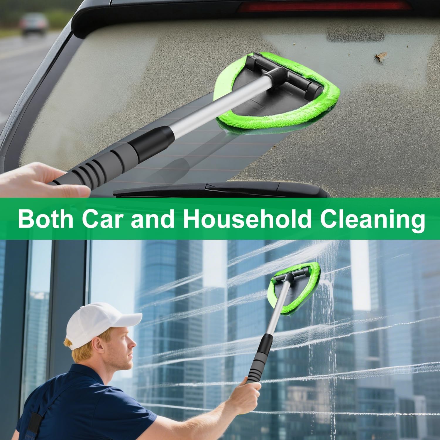 XINDELL Premium Windshield Cleaning Kit: Extendable Tool with Microfiber Pads for All...