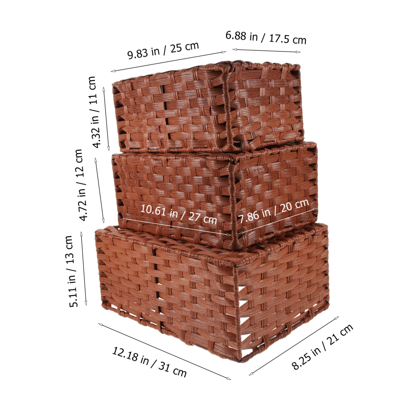 SOLUSTRE 3pcs Hand Woven Storage Basket Set Vintage Rattan Organizer Box for Home Office Desktop Kitchen Bathroom