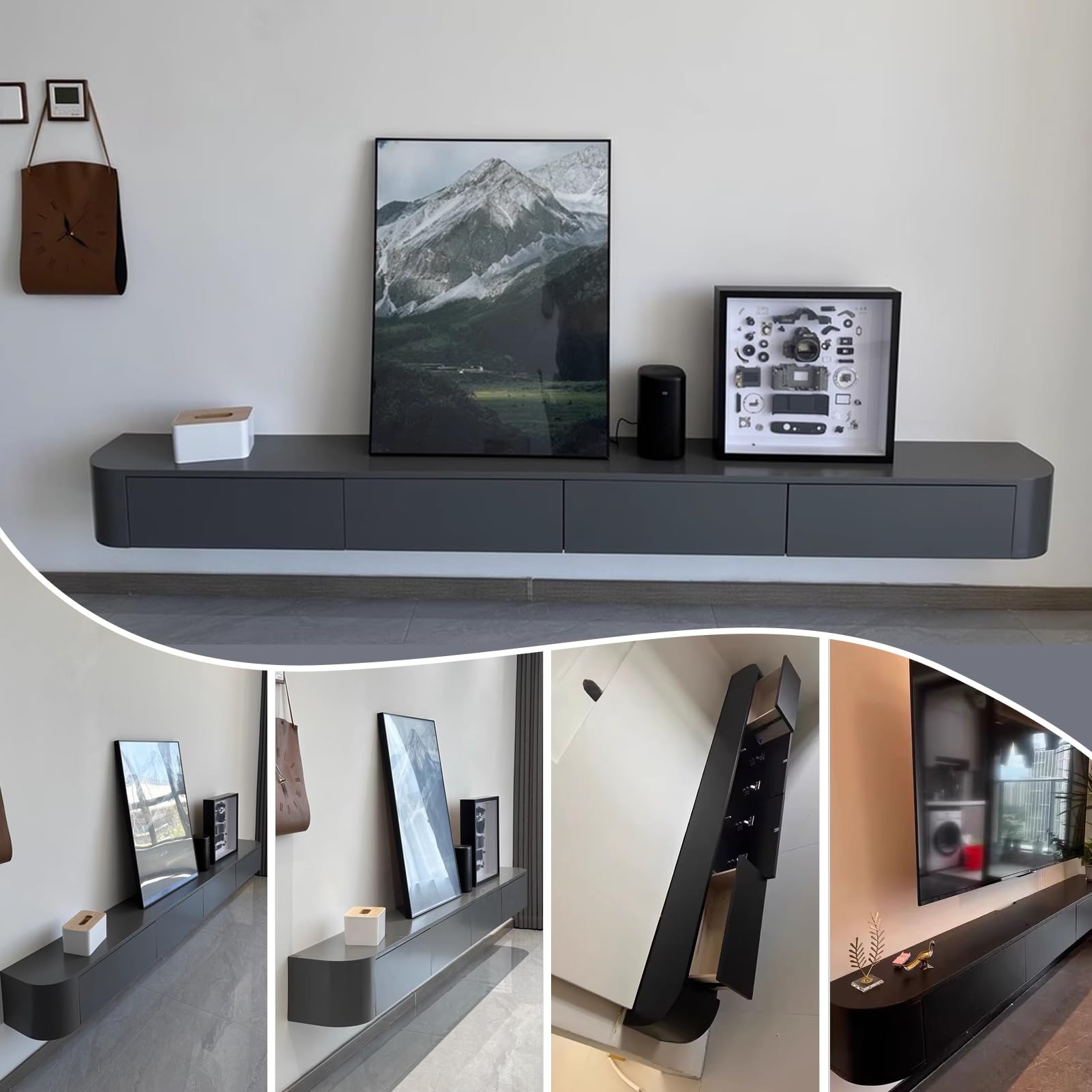 Tv Unit,Floating TV Stand,Wall Mounted TV Cabinet With Door & Drawer,Floating Shelves,Entertainment Media Console Center Large Storage TV Bench For Living Room & Office(B,200x24x20cm)