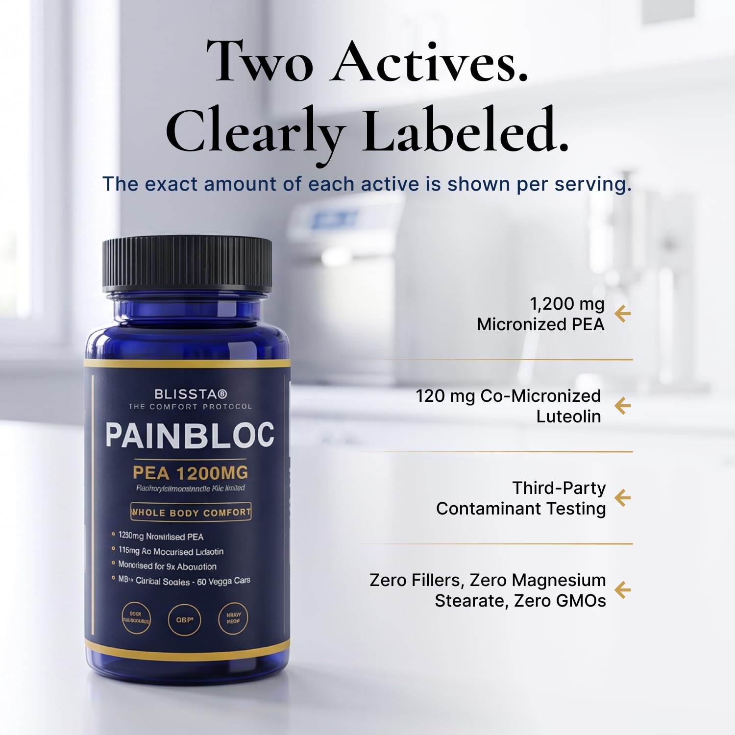 PainBloc Pea 1200mg with Luteolin, Micronized Palmitoylethanolamide Supplement, Nerve & Whole Body Comfort, Healthy Inflammatory Response, Non-Drowsy, Third-Party Tested, 60 Veggie Capsules — Amazon image 2