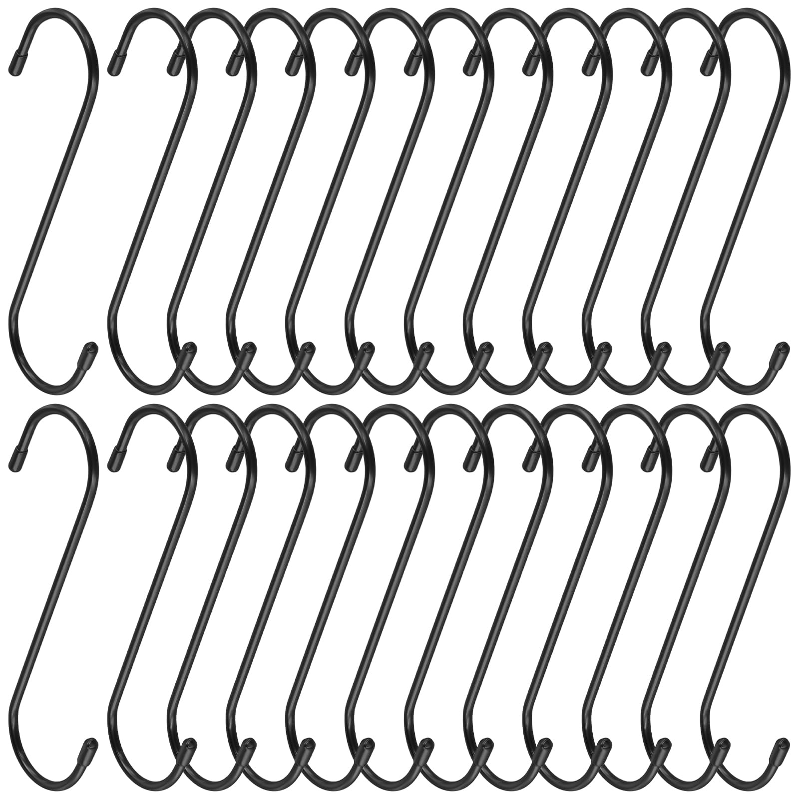 LEXININ 24 Pack 15cm Black S Shaped Hooks, 6 Inch Large S Hooks for Hanging Kitchen Utensils Pots Pans Clothes, Iron