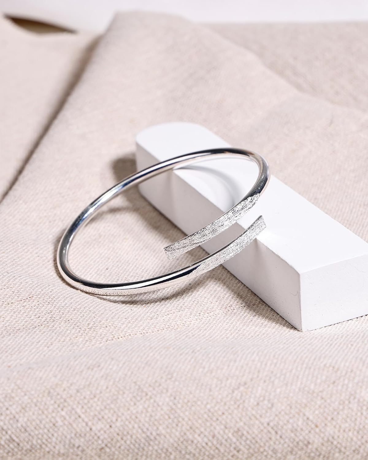 Adjustable Cuff Bracelet for Women, Silver Bangles with Cross Over Design, Modern Bracelet Jewelry Gift - Image 6