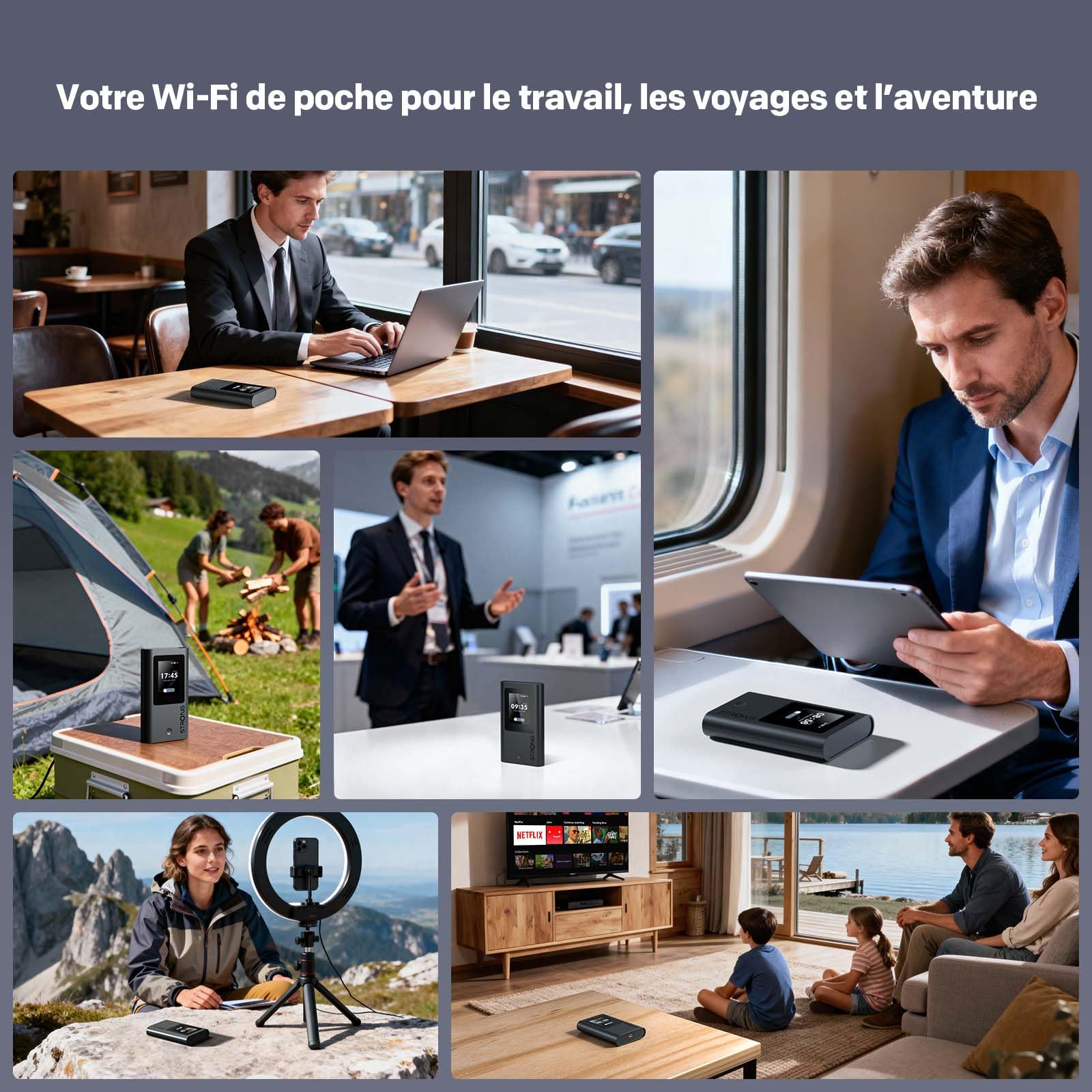 STRONG 5G+ HOPI Routeur 5G Portable WiFi 6 AX1800 avec 5 Go de données, Hotspot WiFi de Poche avec eSIM, jusqu'à 3,4 Gbps en téléchargement 5G, Batterie 4500 mAh, Port USB-C, Fonction Power Bank