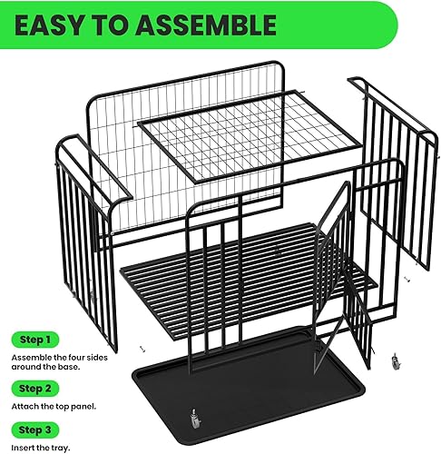 Miniatura 8 de Heavy Duty Dog Crate 52 Feet - Double Door, Movable Tray, Dog Crates for Large Dogs with 4 Casters for Movement, Black