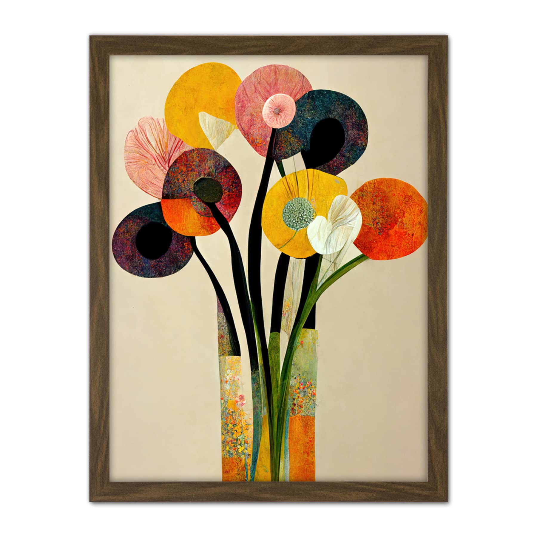 Wee Blue Coo Spring Flowers Floral Bouquet Abstract Vase Boho Artwork Framed Wall Art Print 18X24 Inch
