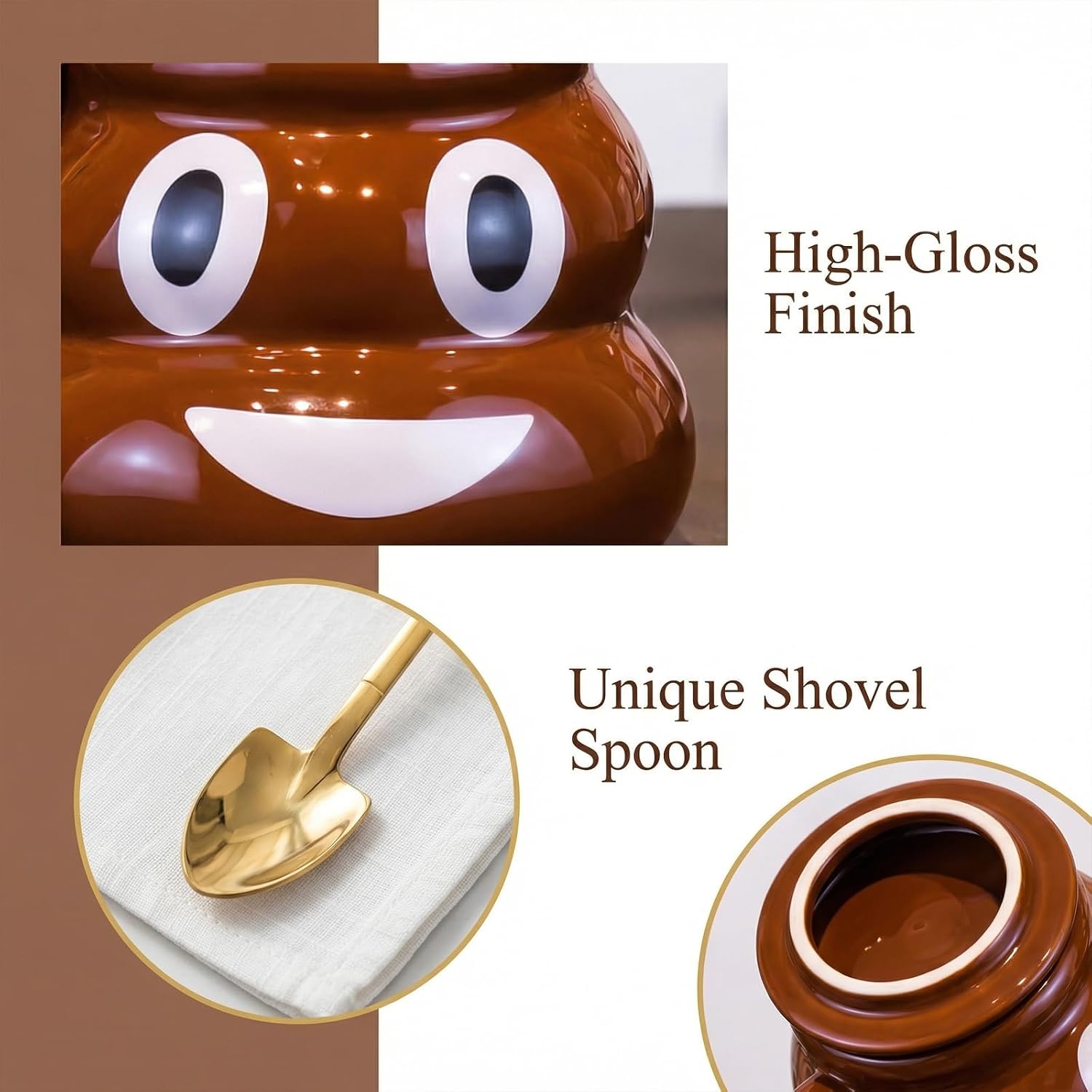 Funny Poop Coffee Mug with Lid and Spoon - Unique Fathers Day Gag Gift for Dad, Grandpa, Men - 14 oz Ceramic Novelty Cup for Birthday, Retirement, White Elephant (Smile Cup)