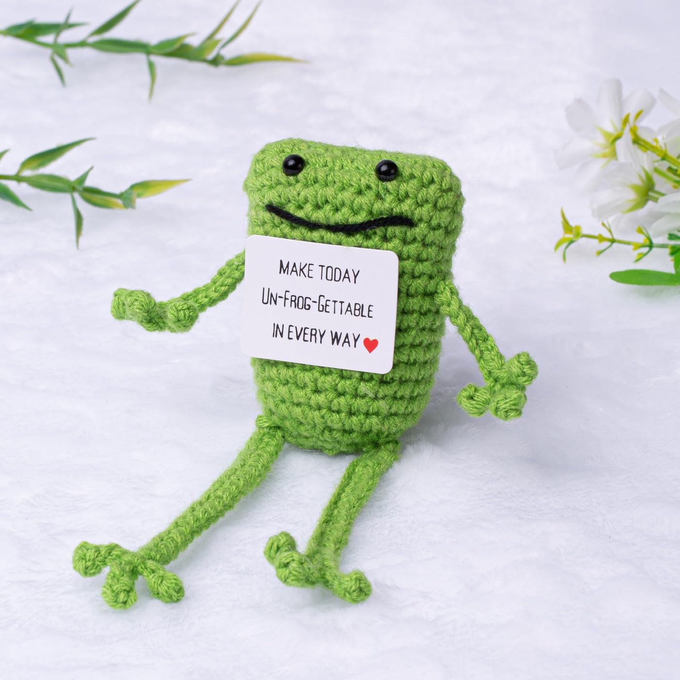 AWARDSEN Positive Frog Emotional Support Frog With Motivational Card Handmade Positive Crochet Animals Funny Gifts for Women Men Cute Stuff Good Luck Gifts - Image 3