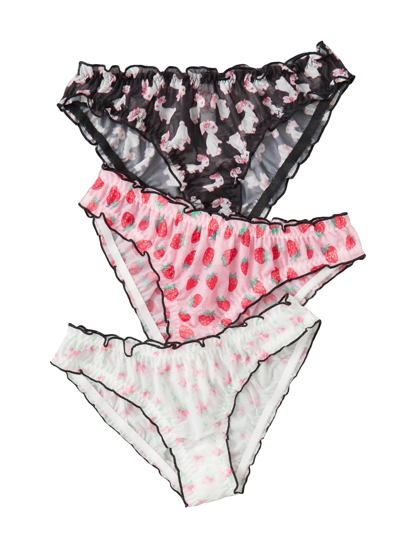 Milumia Women Lettuce Trim Sexy Satin Panty V Cut Frill Trim Ruched Cheeky Underwear Low Waist Bikini Briefs