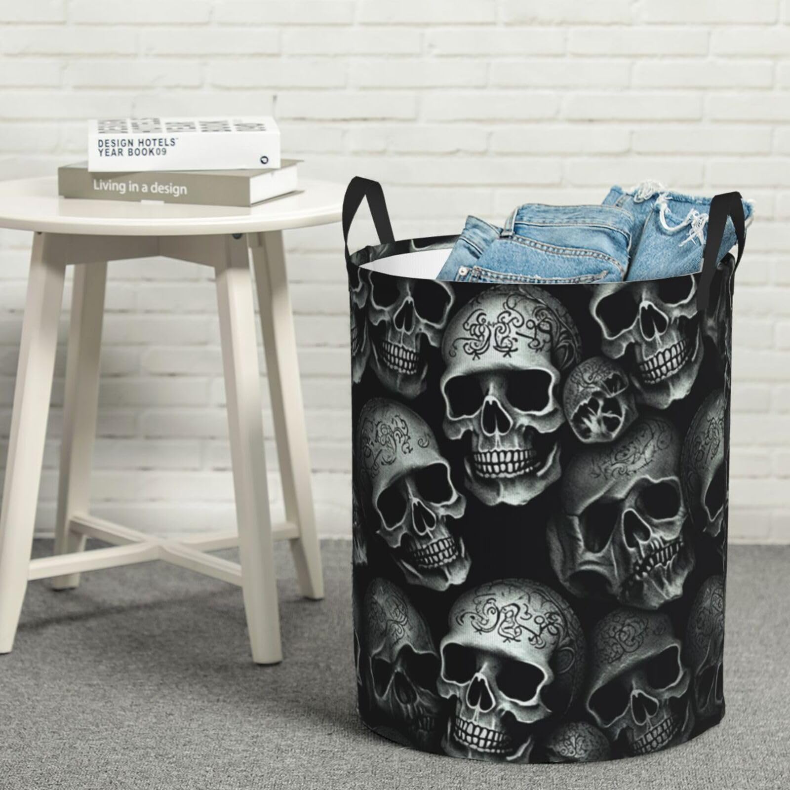Panier à linge imperméable tête de mort noir pliable et grand format pour vêtements