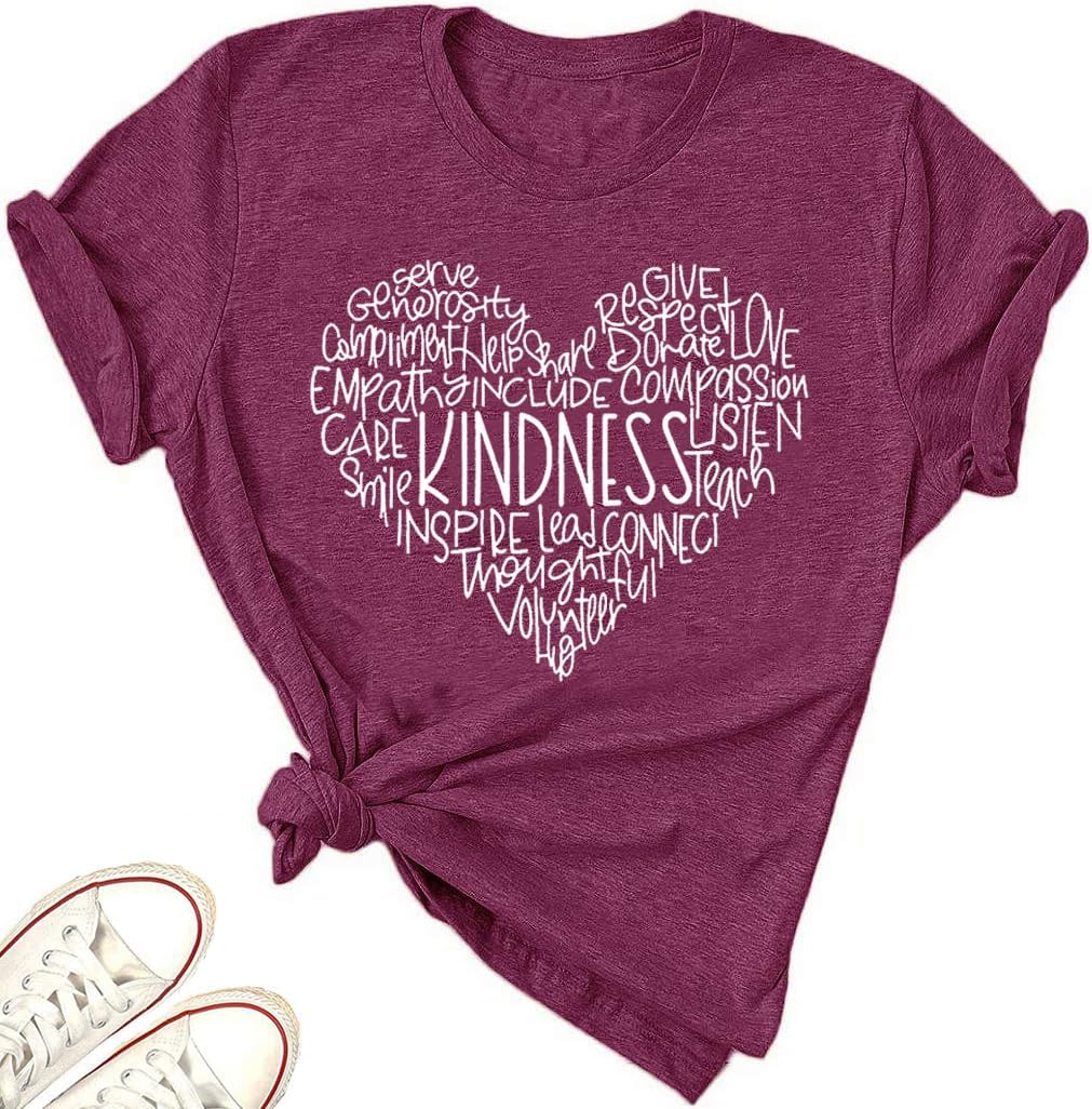 Womens Kindness Shirts Love Heart Graphic Tees Inspirational Letter Printed Be Kind Funny Casual Short Sleeve Tops