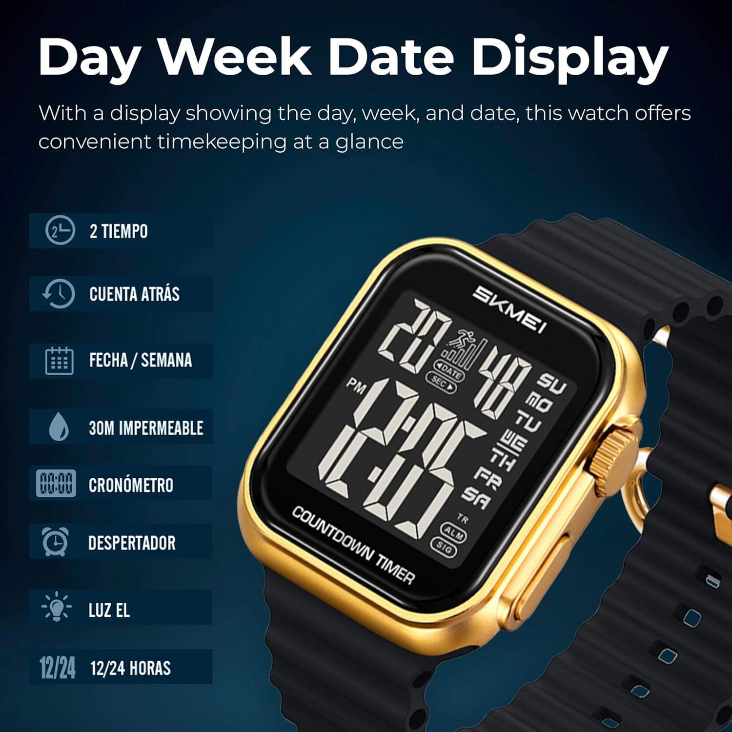 SKMEI Digital Watch Day Week Date Display