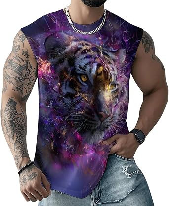 GLUDEAR Mens Tiger Graphic Tank Tops Workout Sleeveless Shirts Hawaiian Vacation Tanks Summer Beach T-Shirt
